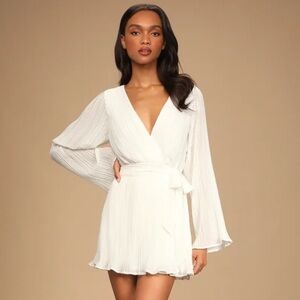 Lulus Embrace Your Beauty Ivory Pleated Long Sleeve Skort Romper White - Size S